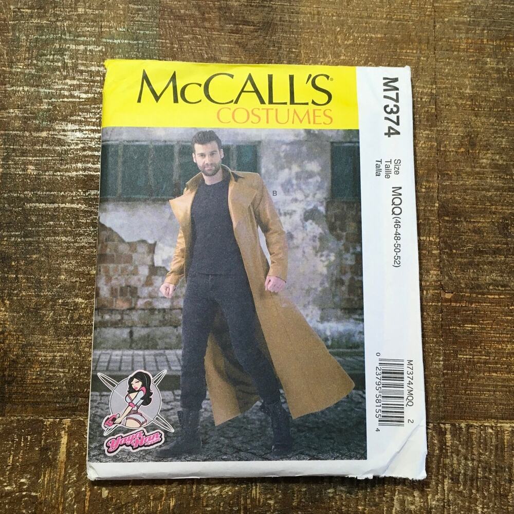McCalls Sewing Pattern M7374 Mens Cosplay Trench Coat Jacket Gambit 46-52 UNCUT
